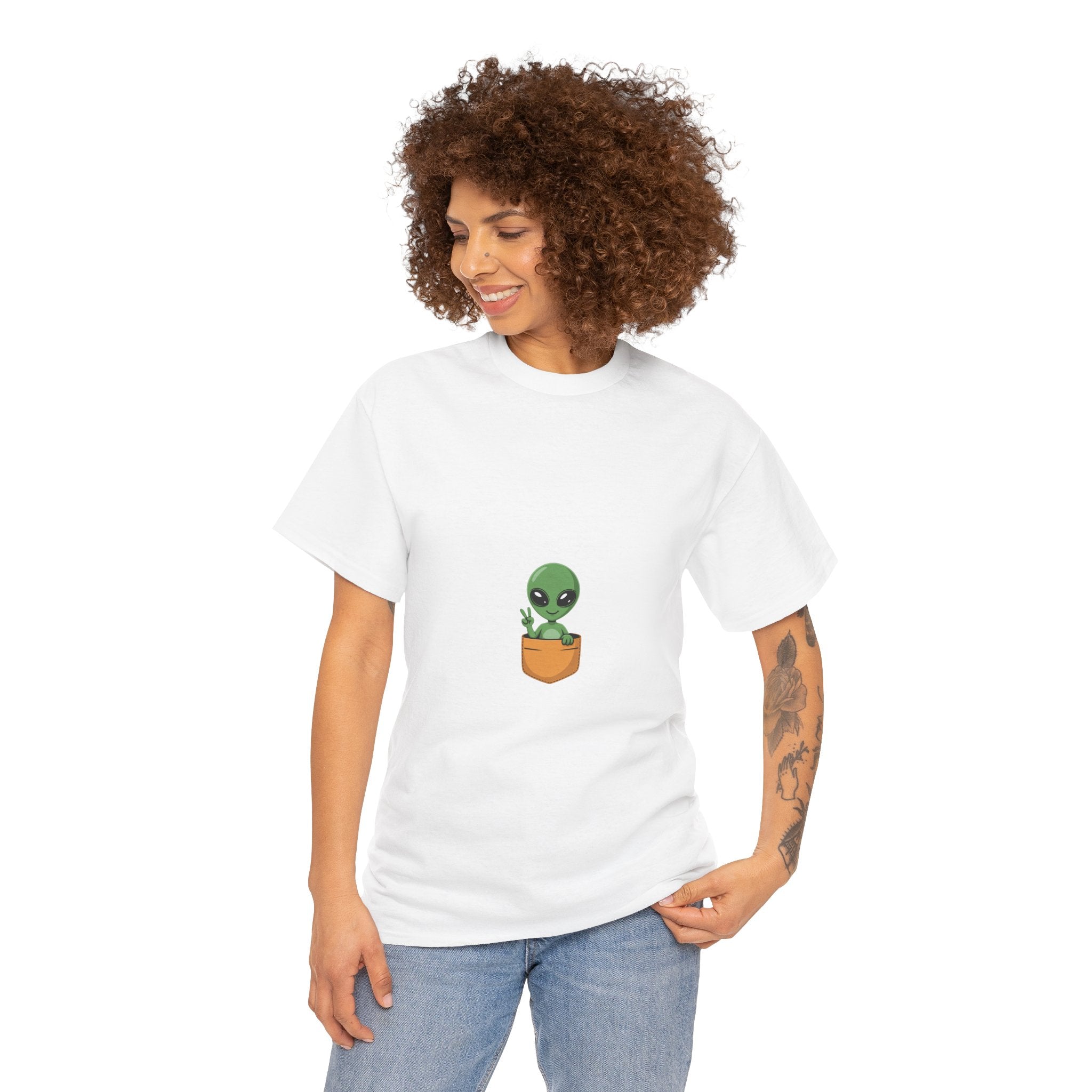 Impressley “Alien in Pocket” T-Shirt – Funny UFO Alien Graphic Tee for Men & Women | Cute Sci-Fi Space Shirt