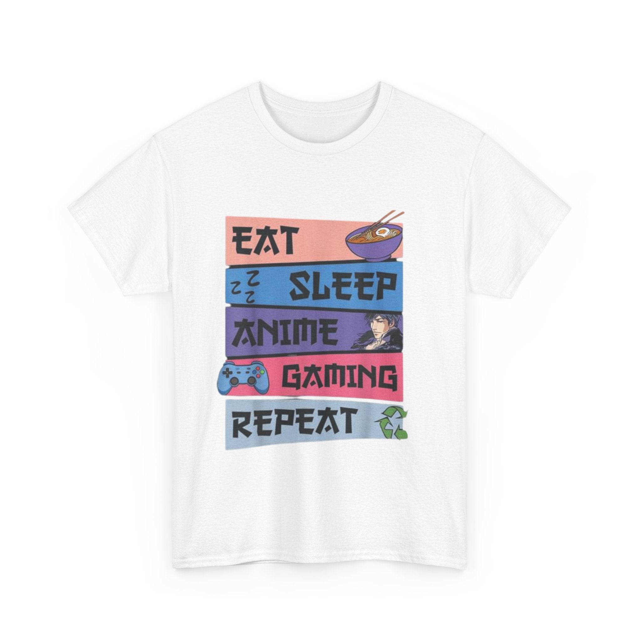 Impressley Eat Sleep Anime Gaming Repeat T-Shirt – Funny Gamer Otaku Tee for Men, Women & Teens, Casual Japanese Cartoon Gaming Shirt