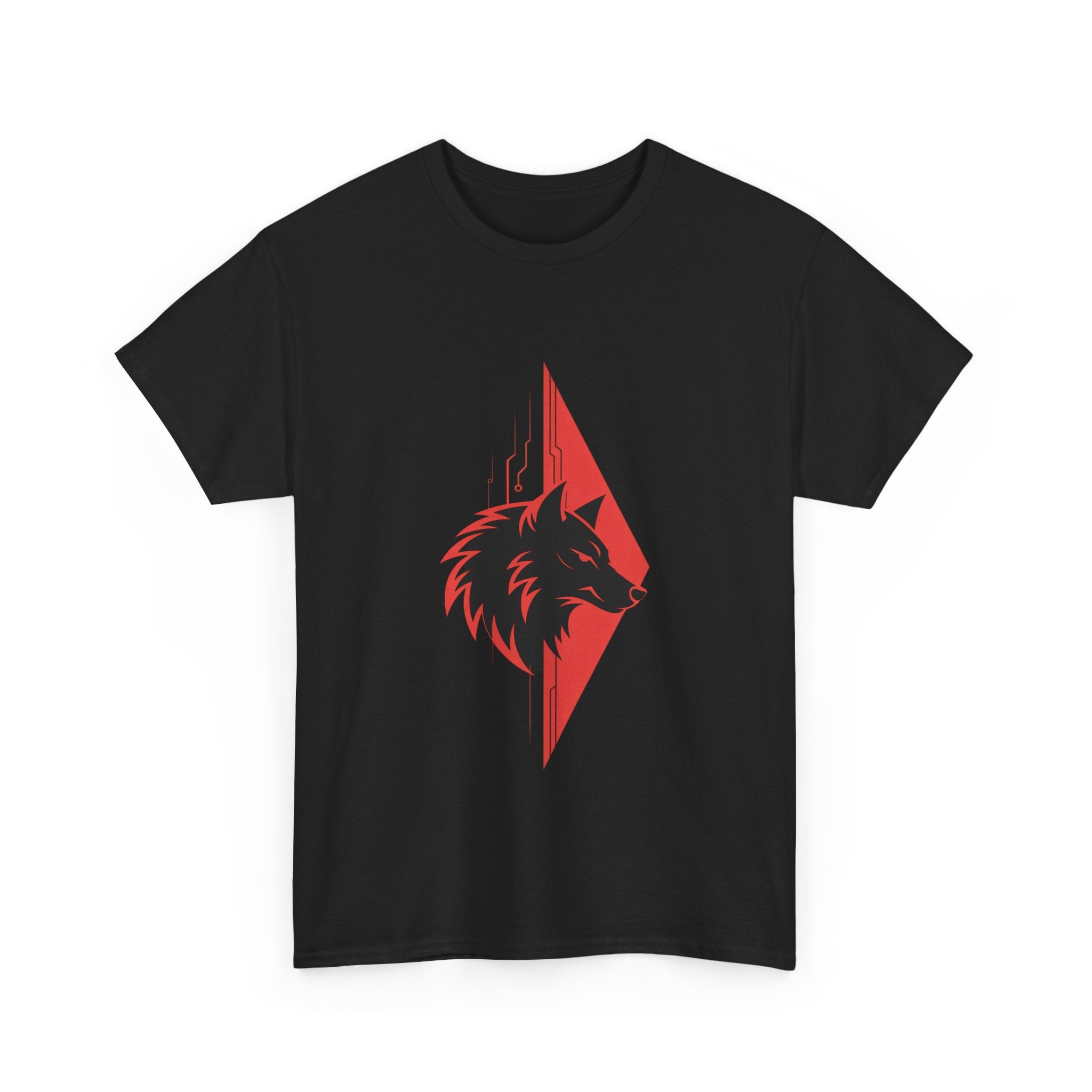 Impressley Cyber Wolf T-Shirt – Futuristic Geometric Wolf Head Graphic Tee for Men & Women | Techwear Gamer Streetwear Aesthetic