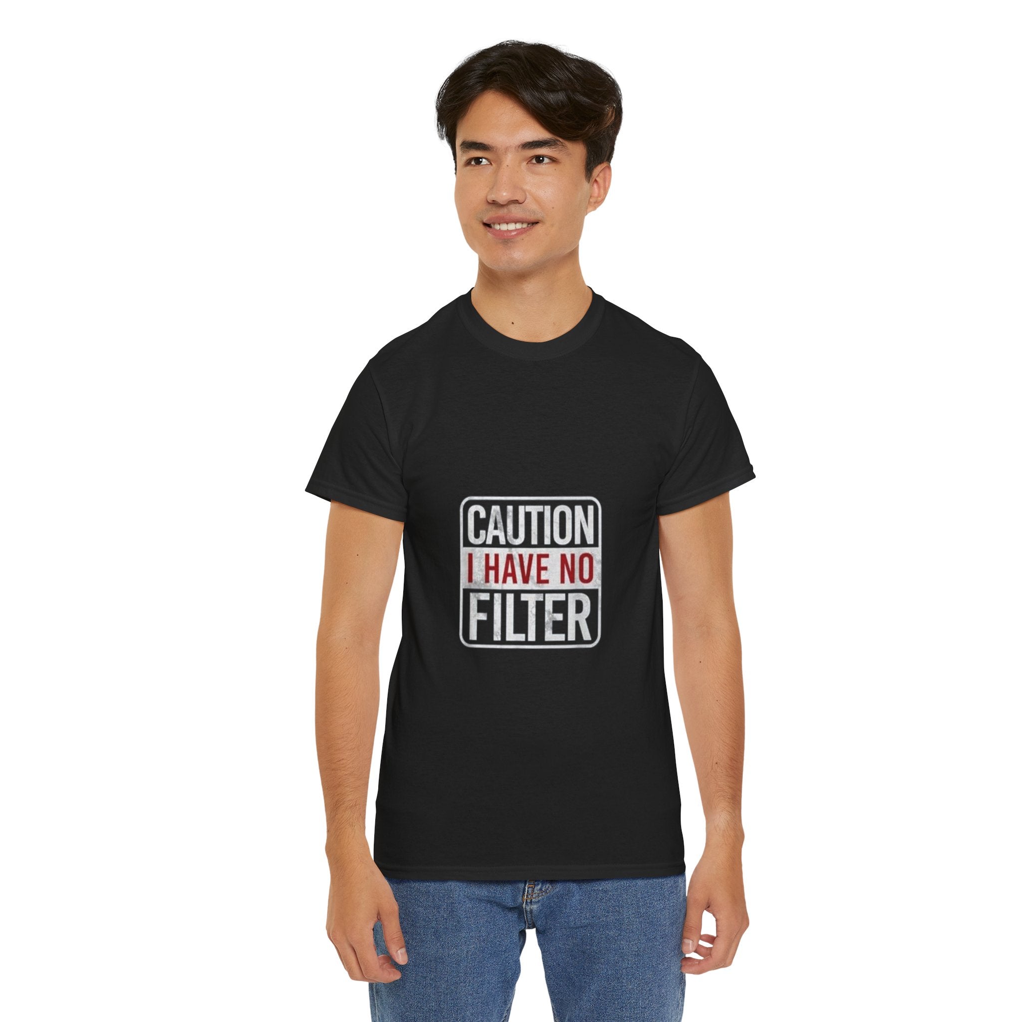 Impressley Caution I Have No Filter T-Shirt Funny Sarcastic Graphic Tee for Men & Women, Bold Humor Shirt, Witty Saying Gift Idea