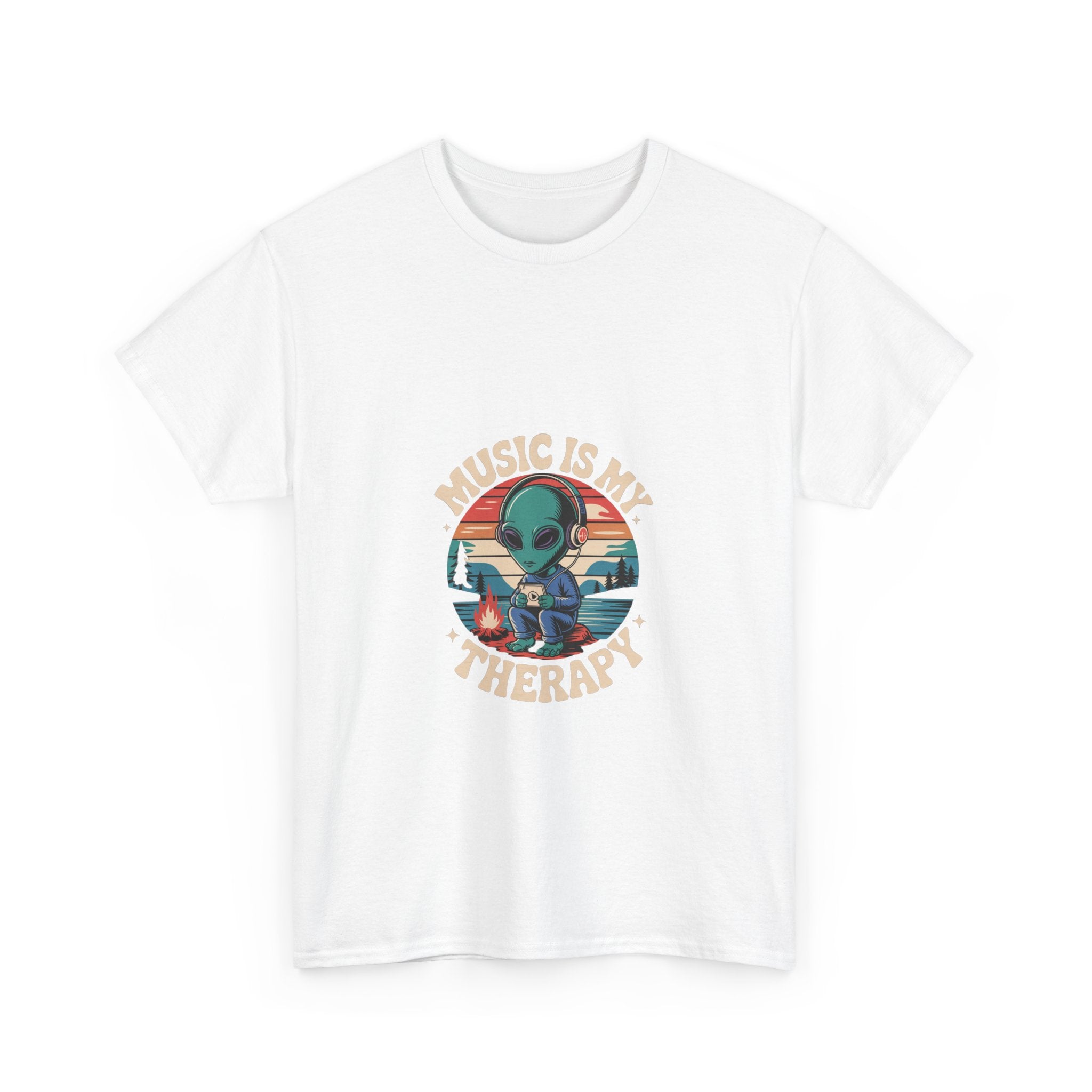 Impressley “Music Is My Therapy” T-Shirt – Funny Alien Headphones Tee for Men & Women | Cute Space Graphic Tee | Music Lover Gift Shirt