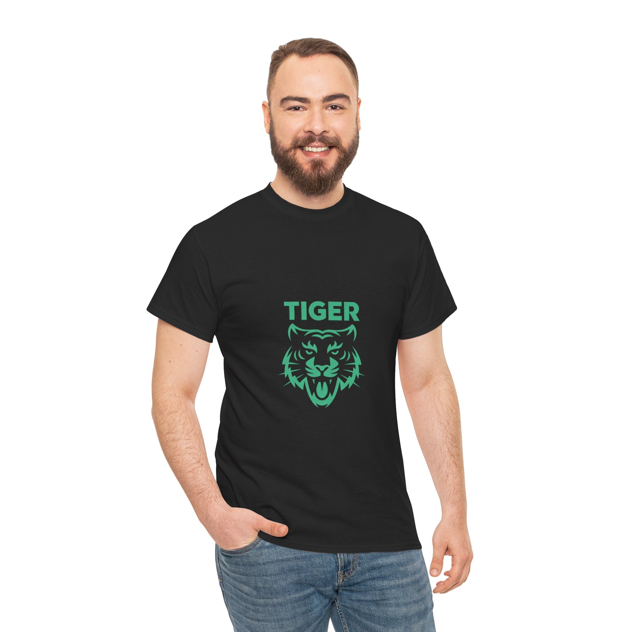 Impressley Tiger Face Graphic T-Shirt – Minimalist Jungle Animal Tee for Men & Women | Fierce Wild Cat Design in Green | Casual Safari Shirt
