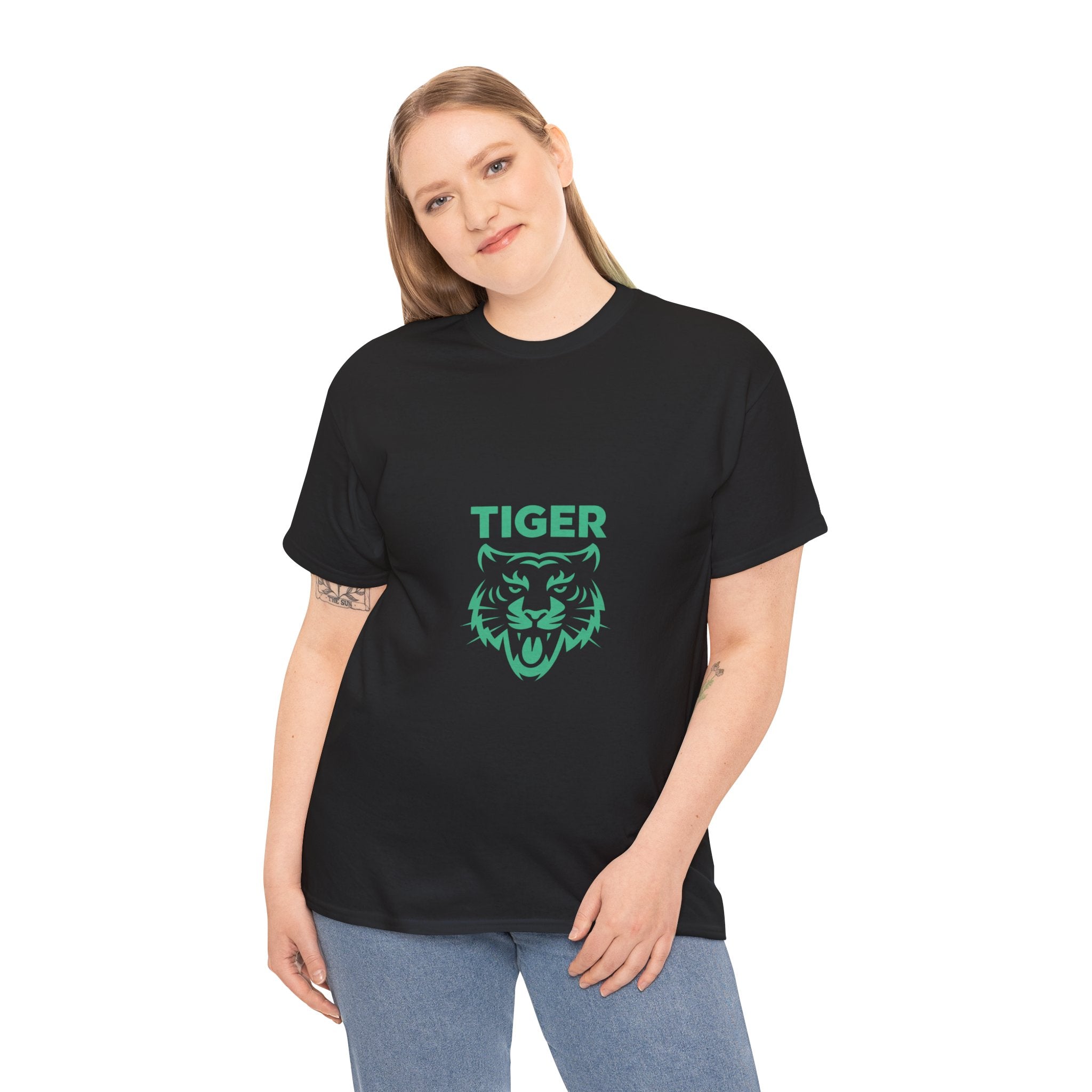 Impressley Tiger Face Graphic T-Shirt – Minimalist Jungle Animal Tee for Men & Women | Fierce Wild Cat Design in Green | Casual Safari Shirt