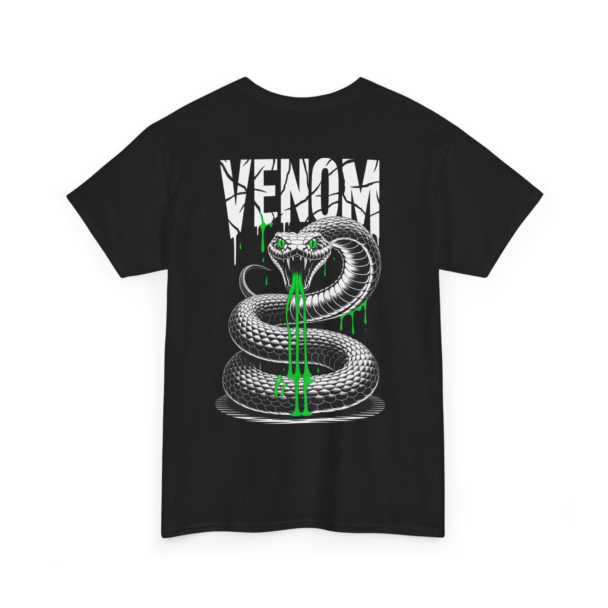 Impressley VENOM Snake T-Shirt – Black Cobra Graphic Tee for Men | Edgy Gothic Streetwear | Punk Venomous Serpent Shirt with Neon Green Drip Design