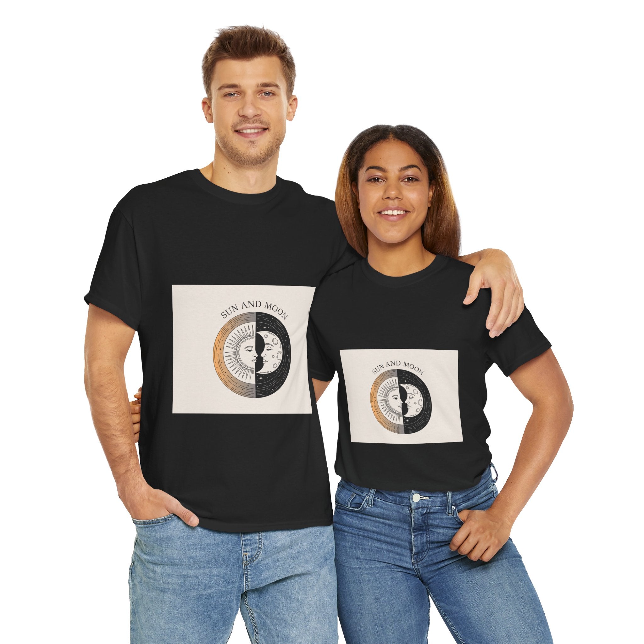 Impressley Sun and Moon T-Shirt – Vintage Celestial Graphic Tee for Men & Women | Yin Yang Solar Lunar Aesthetic