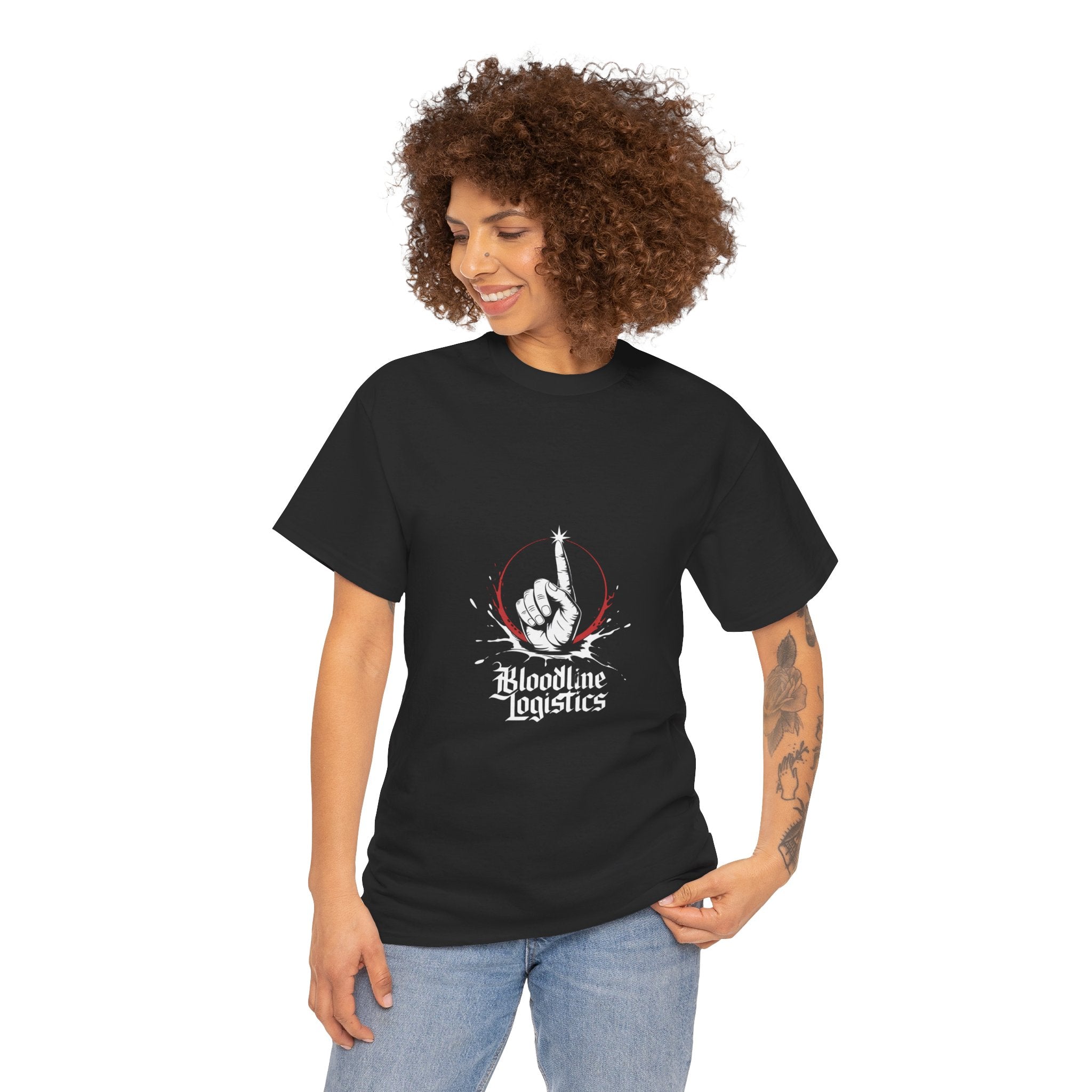 Impressley Bloodline Logistics Graphic T-Shirt – Streetwear Hand Gesture Tee, Unique Edgy Modern Design, Unisex Cotton Shirt, Gift for Men & Women