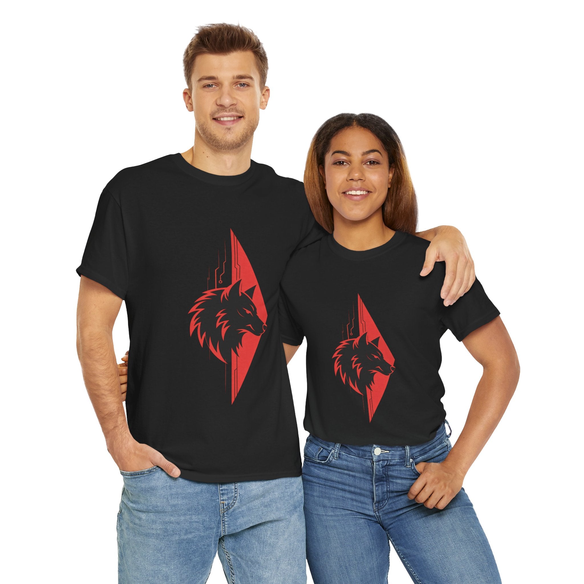 Impressley Cyber Wolf T-Shirt – Futuristic Geometric Wolf Head Graphic Tee for Men & Women | Techwear Gamer Streetwear Aesthetic