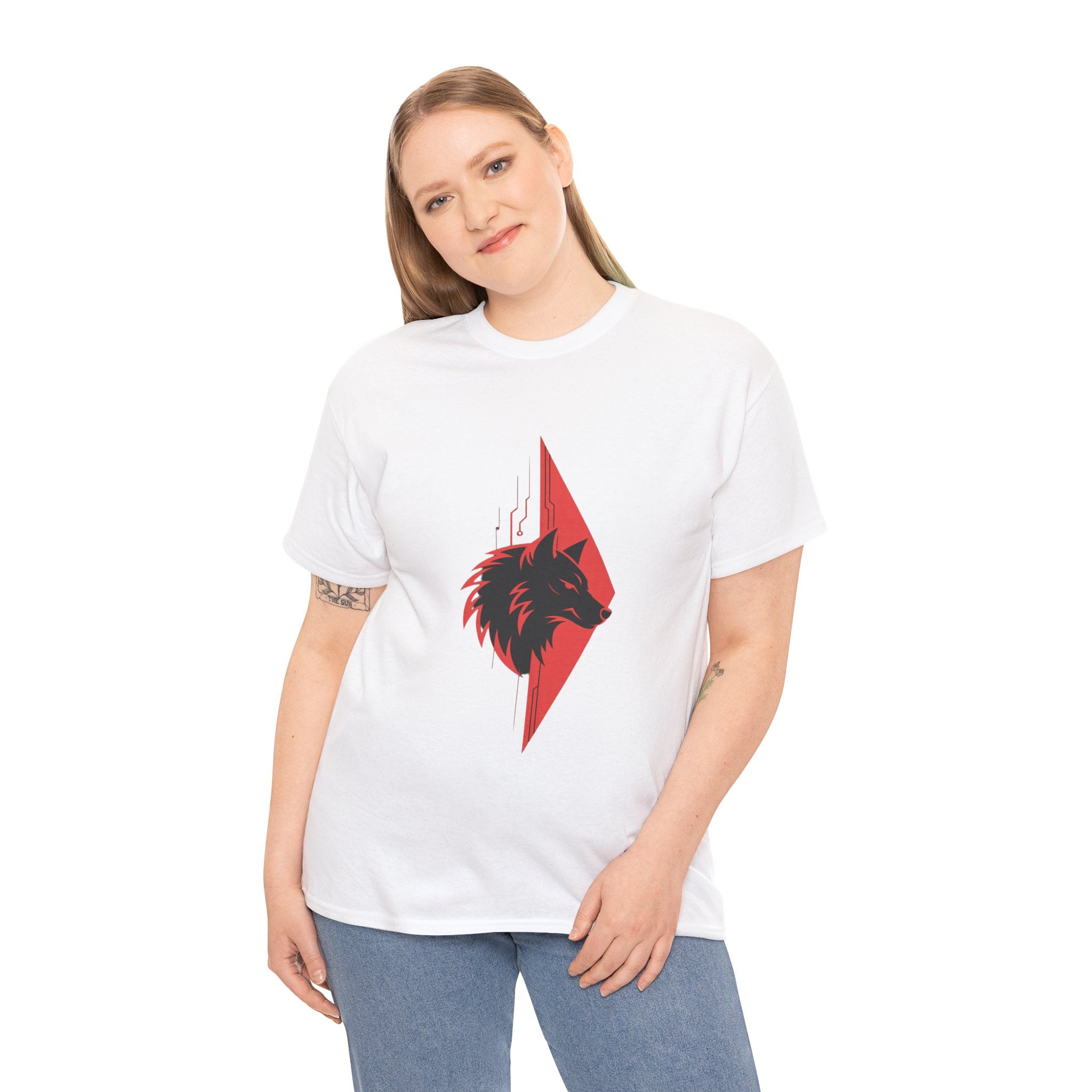 Impressley Cyber Wolf T-Shirt – Futuristic Geometric Wolf Head Graphic Tee for Men & Women | Techwear Gamer Streetwear Aesthetic