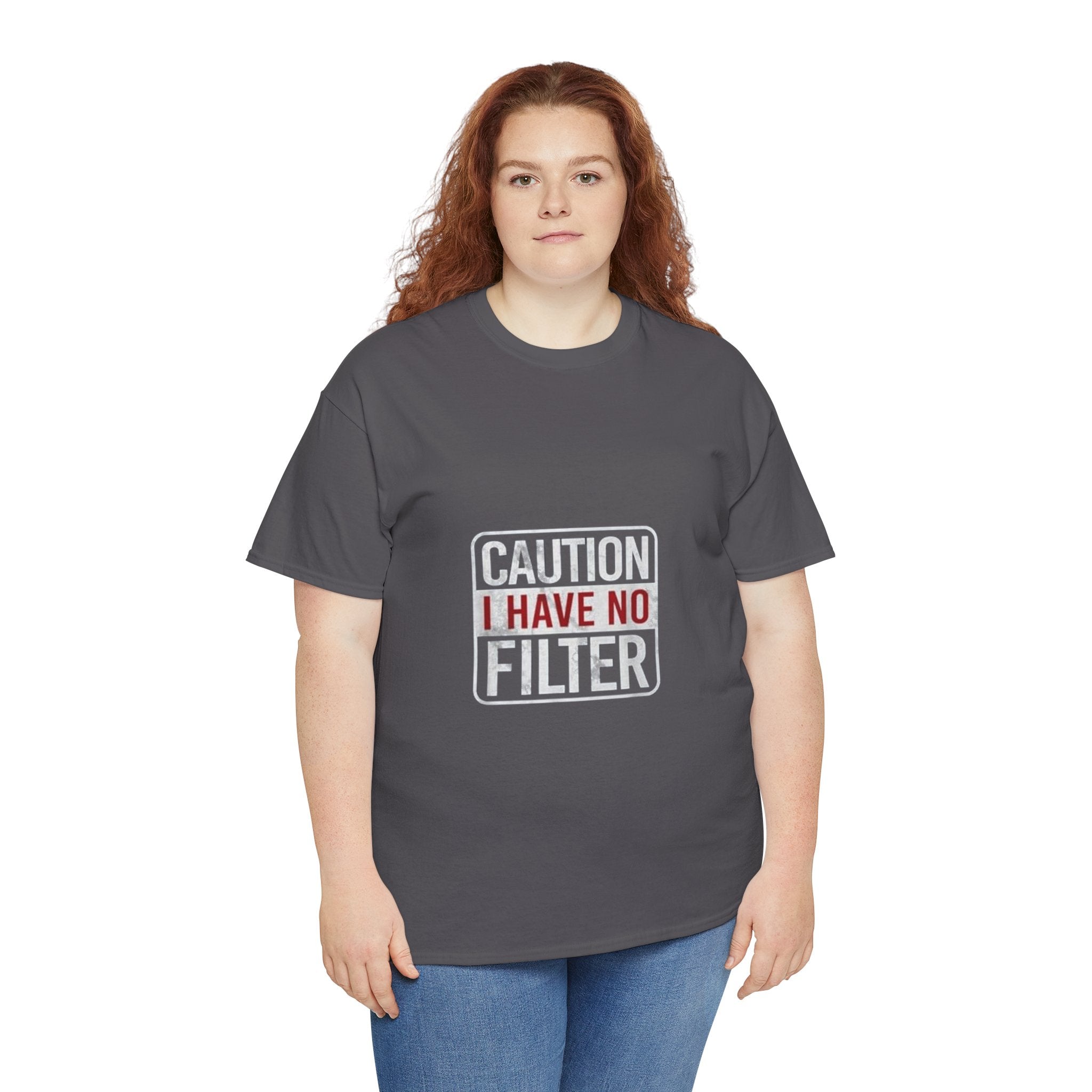 Impressley Caution I Have No Filter T-Shirt Funny Sarcastic Graphic Tee for Men & Women, Bold Humor Shirt, Witty Saying Gift Idea