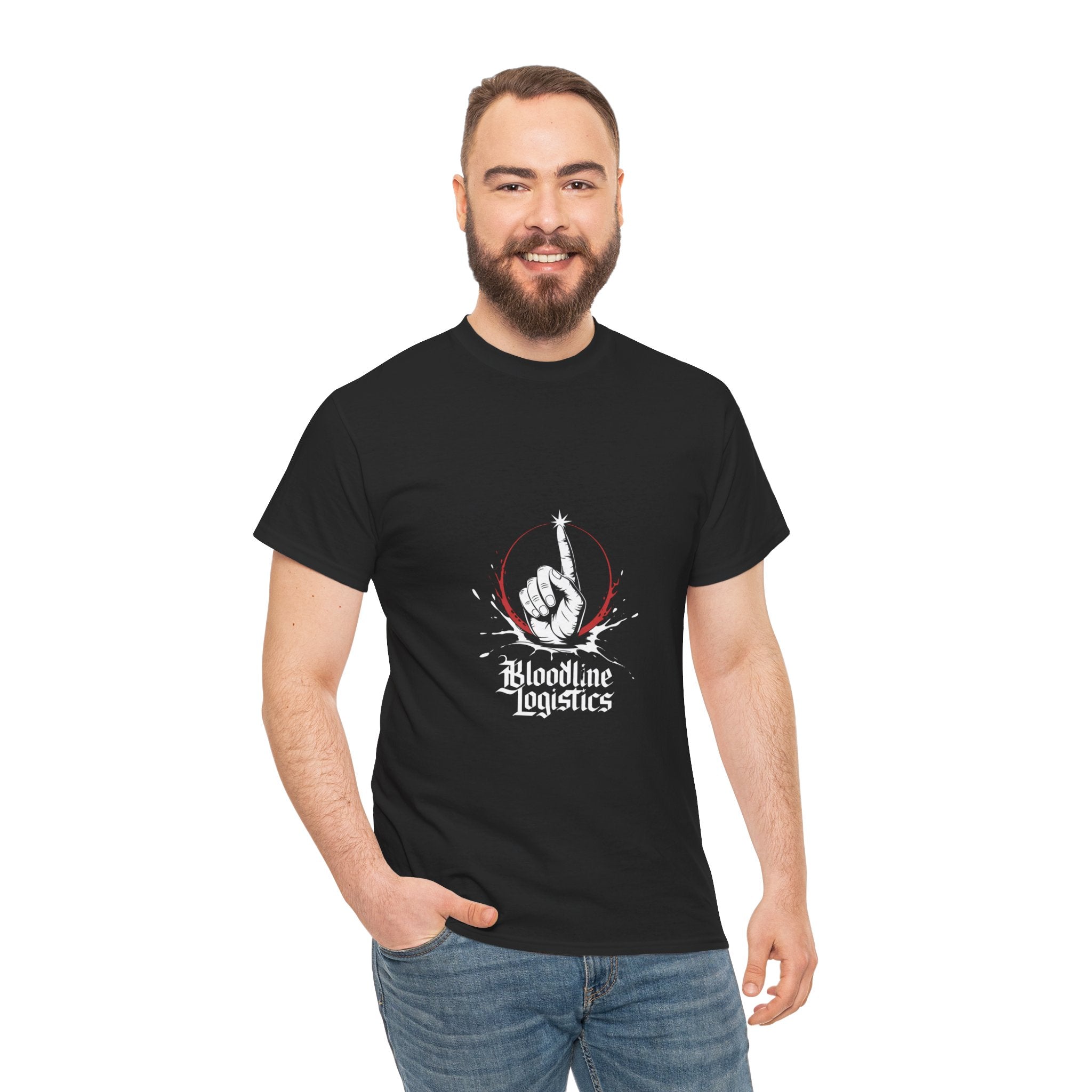 Impressley Bloodline Logistics Graphic T-Shirt – Streetwear Hand Gesture Tee, Unique Edgy Modern Design, Unisex Cotton Shirt, Gift for Men & Women