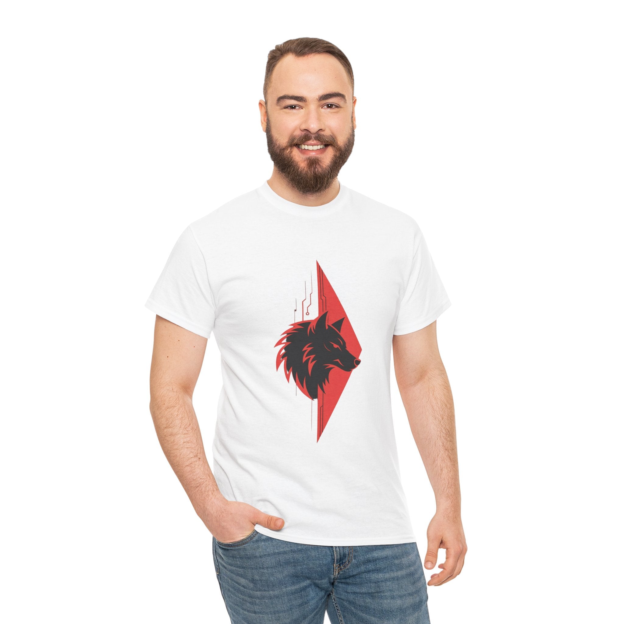 Impressley Cyber Wolf T-Shirt – Futuristic Geometric Wolf Head Graphic Tee for Men & Women | Techwear Gamer Streetwear Aesthetic
