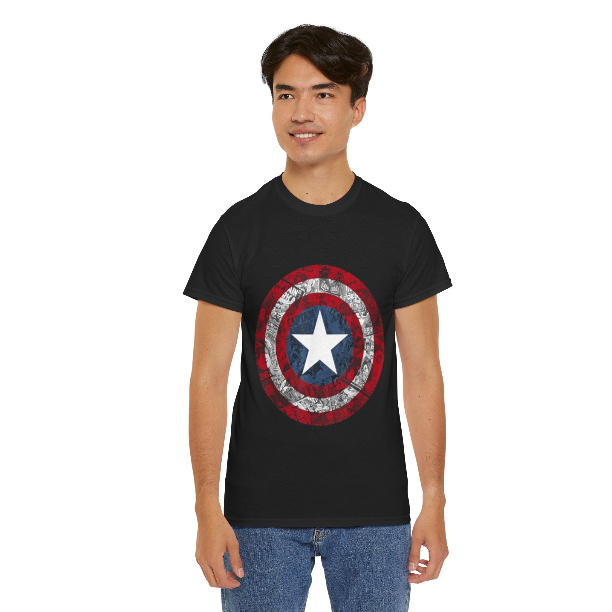 Impressley Captain America Shield T-Shirt Marvel Avengers Graphic Tee for Men & Teens, Patriotic Star Logo Short Sleeve Shirt