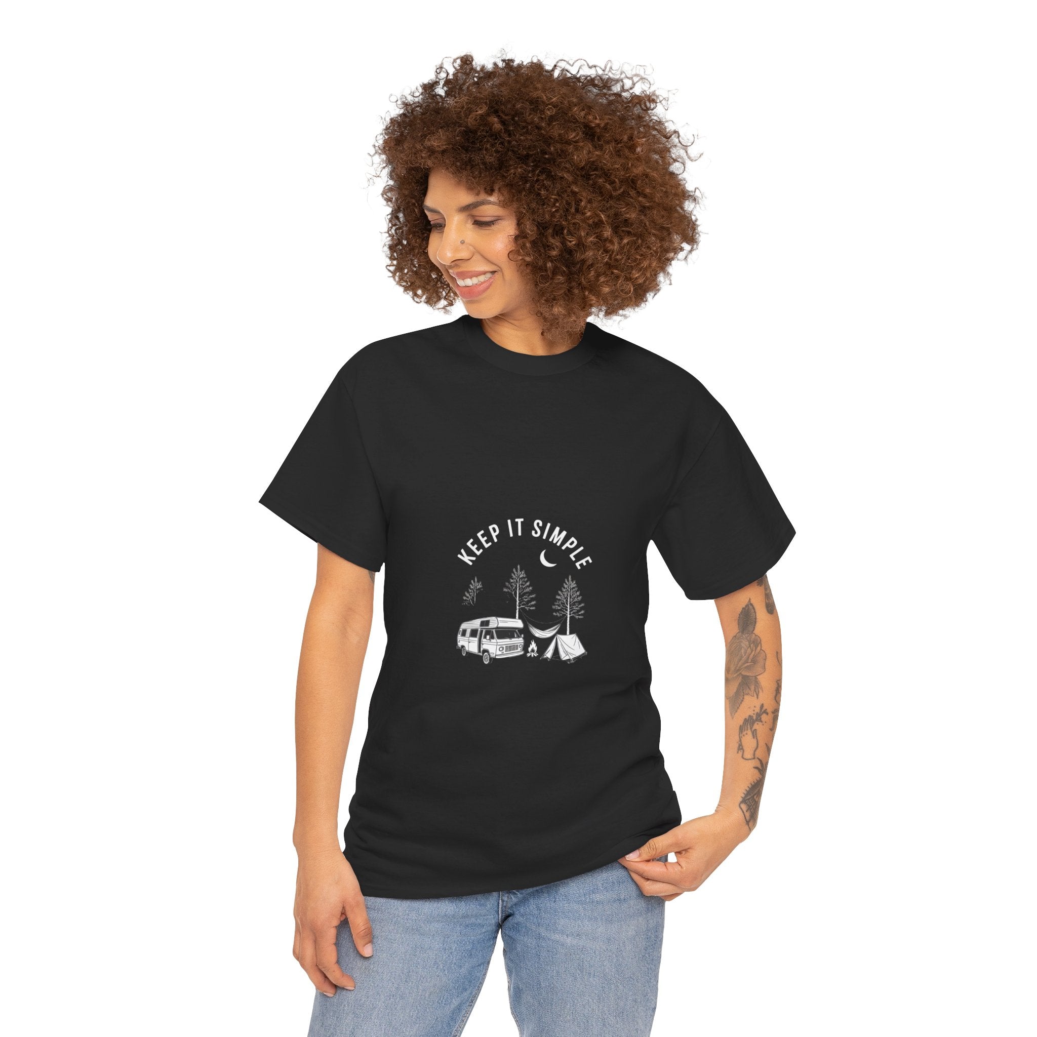 Impressley Keep It Simple Camping T-Shirt – Outdoor Van Life Adventure Tee | Minimalist Nature Graphic | Unisex Cotton T-Shirt for Campers & Hikers