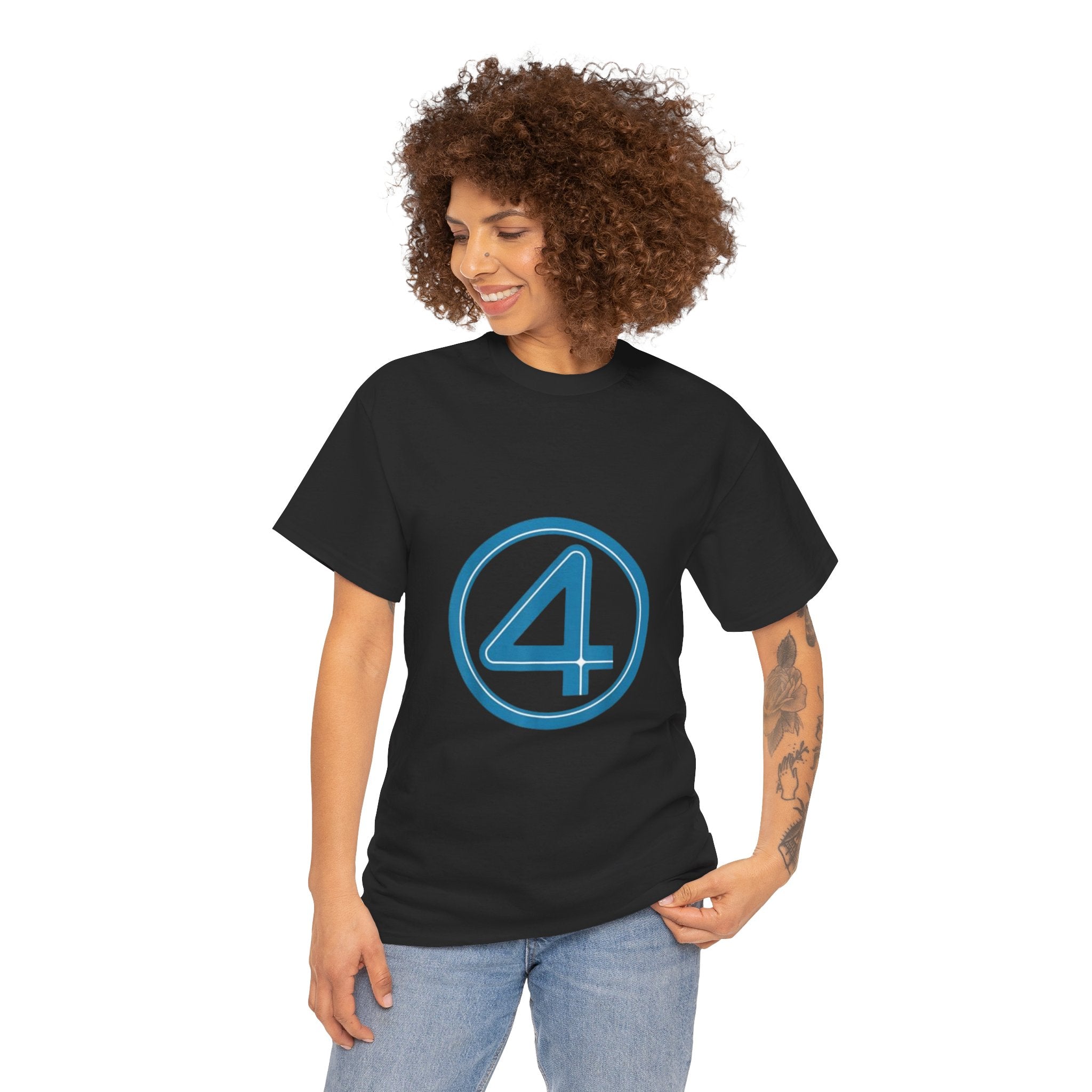 Impressley Fantastic Four Logo T-Shirt Marvel Superhero Team Graphic Tee for Men & Women, Black Casual Short Sleeve Shirt