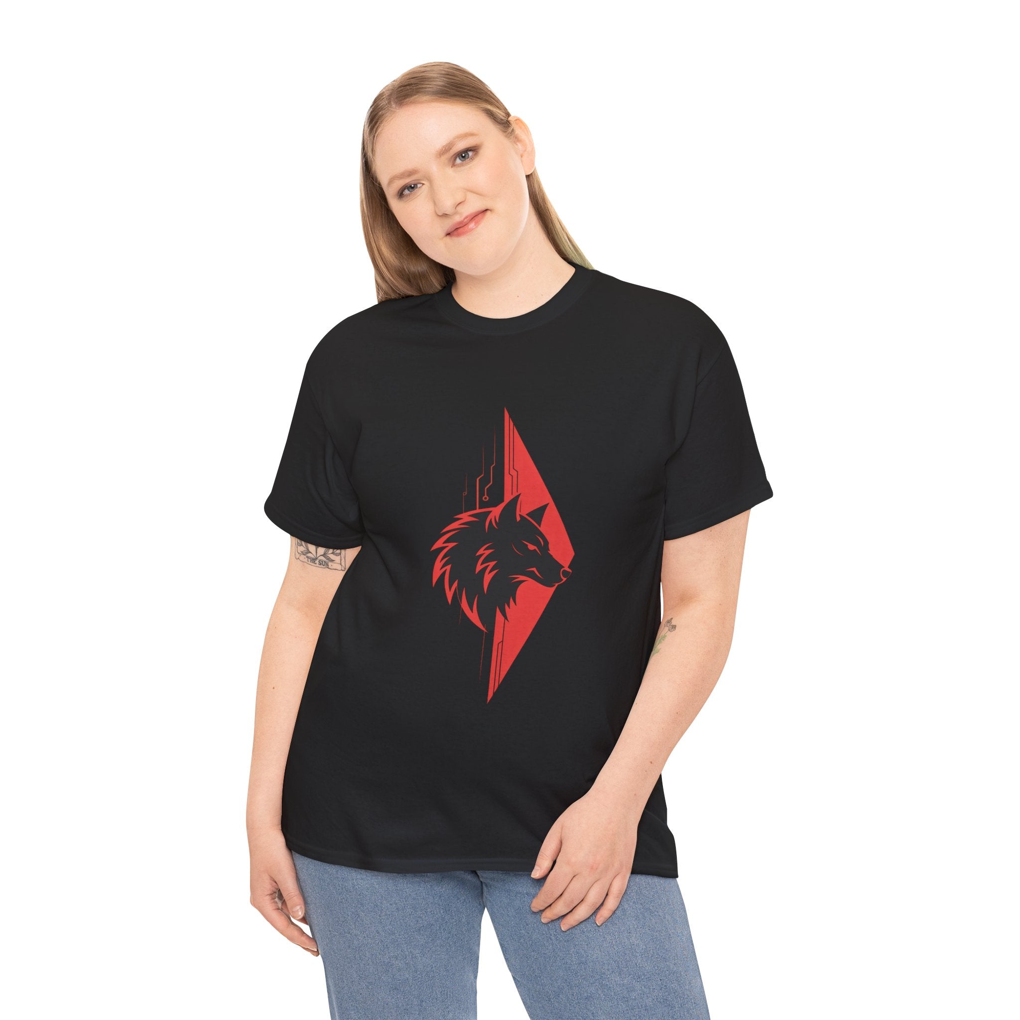 Impressley Cyber Wolf T-Shirt – Futuristic Geometric Wolf Head Graphic Tee for Men & Women | Techwear Gamer Streetwear Aesthetic