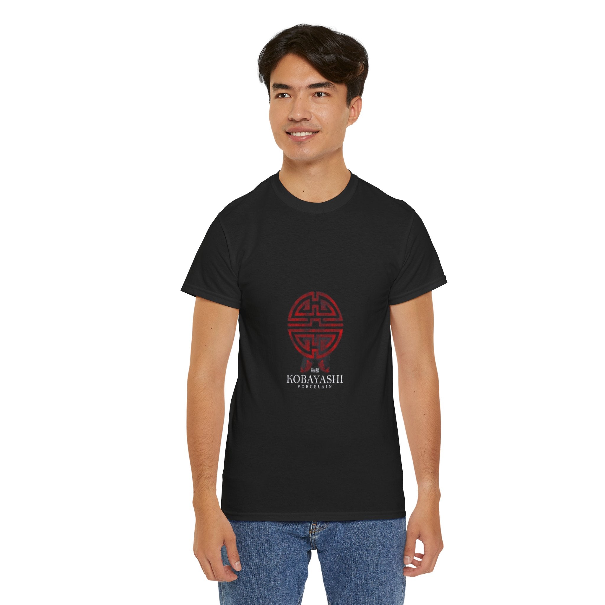 Impressley Kobayashi Porcelain T-Shirt Japanese Symbol Graphic Tee for Men & Women, Asian-Inspired Streetwear Top