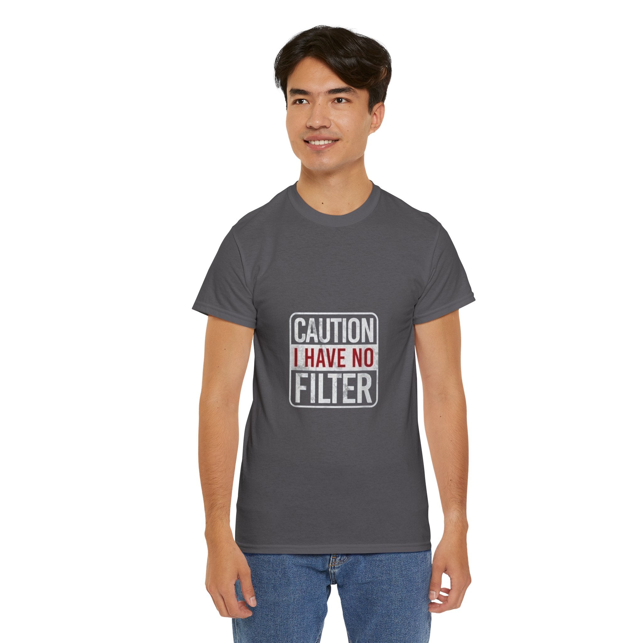 Impressley Caution I Have No Filter T-Shirt Funny Sarcastic Graphic Tee for Men & Women, Bold Humor Shirt, Witty Saying Gift Idea