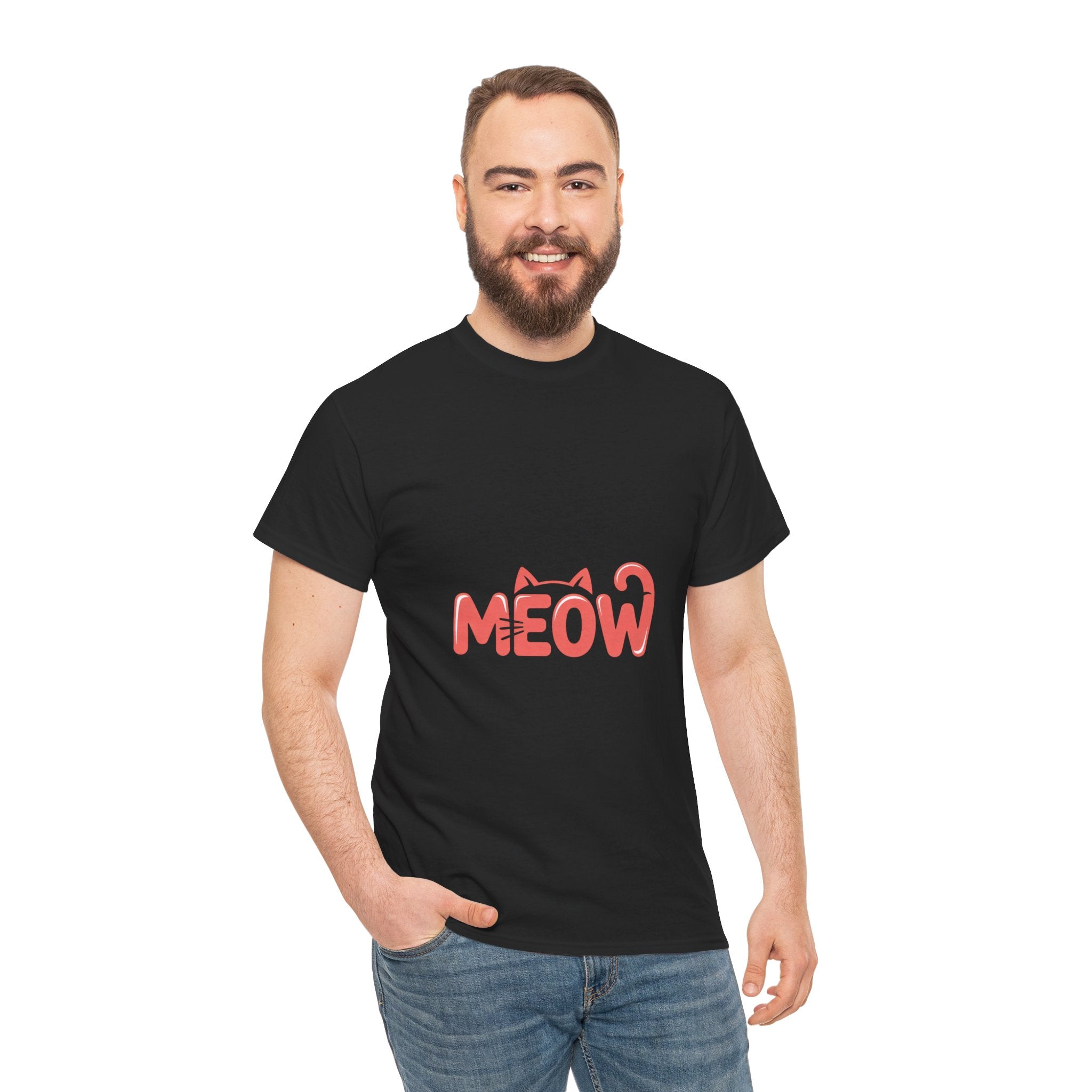 Impressley Meow Cat Graphic T-Shirt – Cute Kitty Face Tee for Cat Lovers | Unisex White Cotton T-Shirt | Fun Feline Design for Men & Women