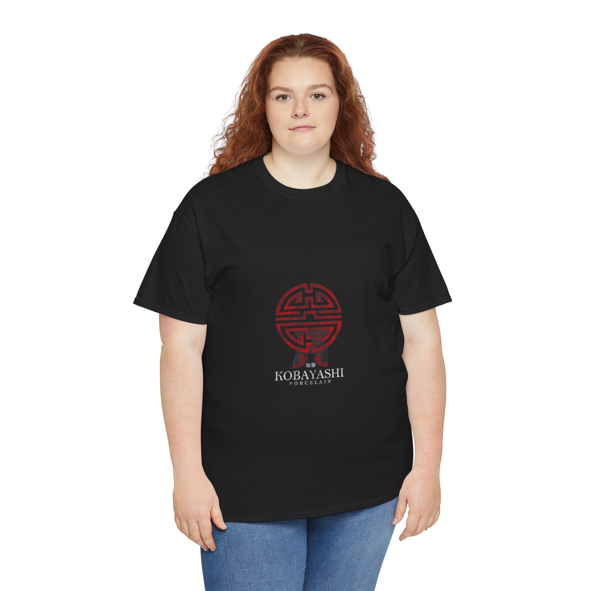 Impressley Kobayashi Porcelain T-Shirt  Japanese Symbol Graphic Tee for Men & Women, Asian-Inspired Streetwear Top