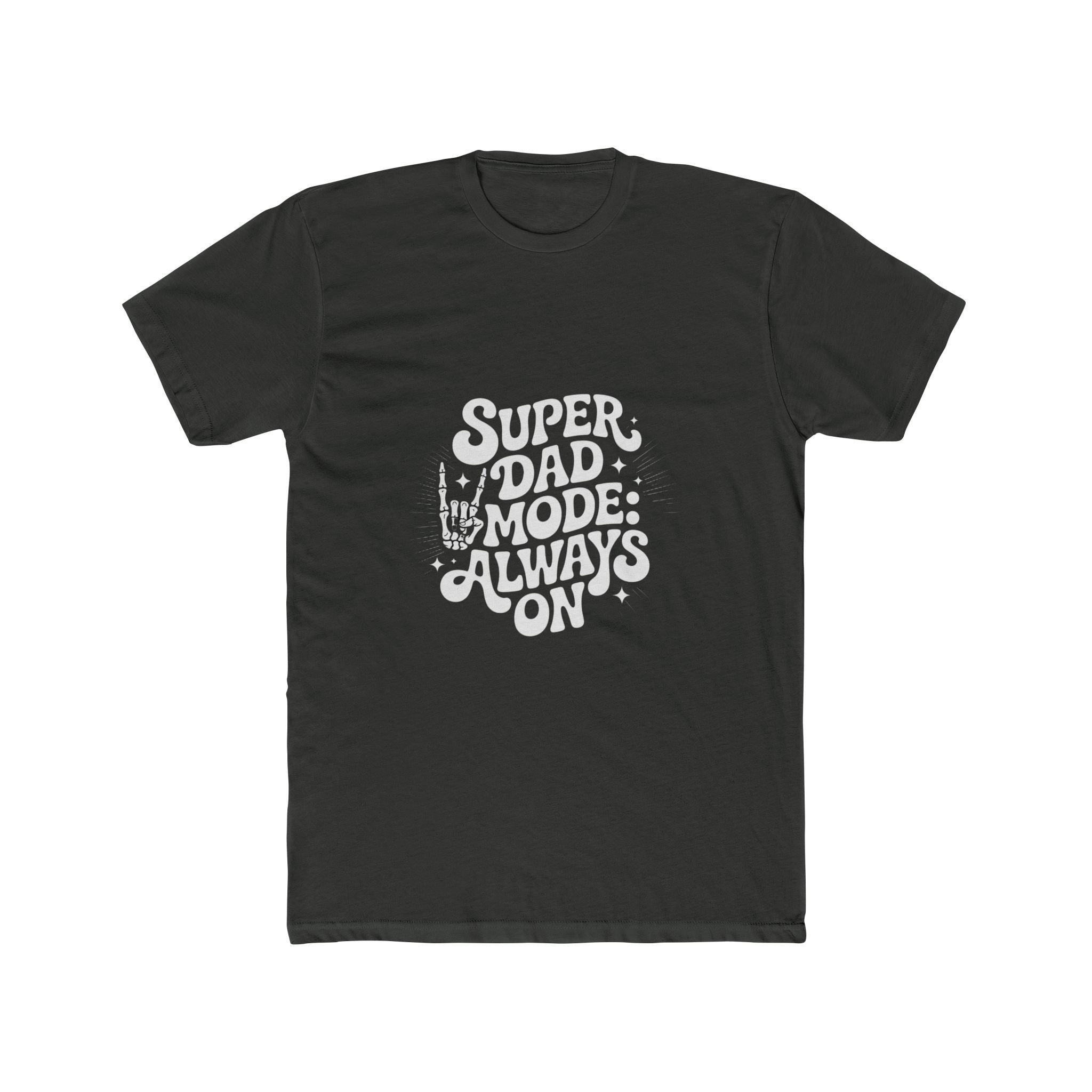 Impressley Super Dad Mode Always On T-Shirt – Funny Dad Graphic Tee | Father's Day Gift Shirt | Cool Skeleton Hand Design