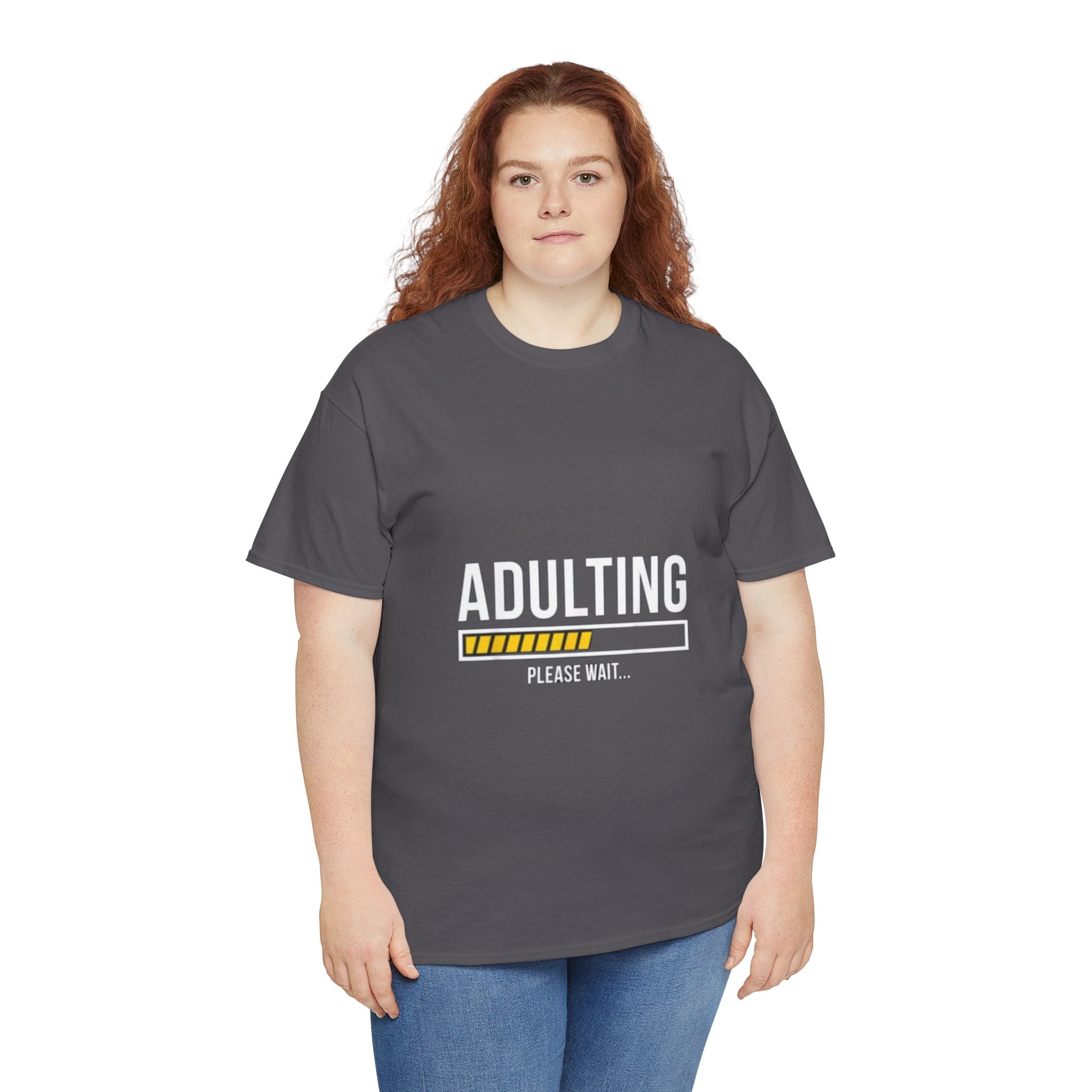 Impressley Adulting Please Wait T-Shirt  Funny Loading Bar Graphic Tee for Men & Women, Humor Sarcasm Casual Shirt