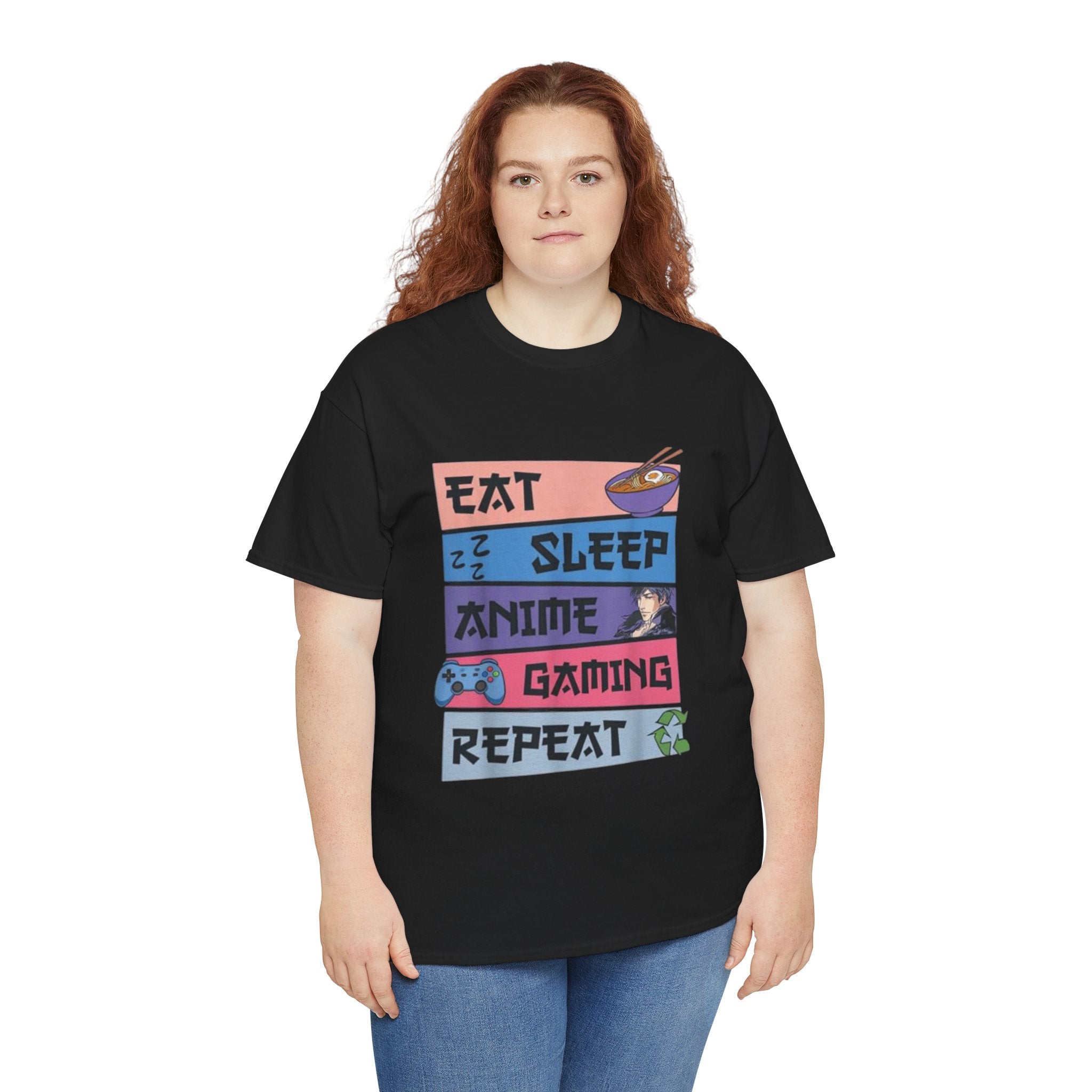 Impressley Eat Sleep Anime Gaming Repeat T-Shirt – Funny Gamer Otaku Tee for Men, Women & Teens, Casual Japanese Cartoon Gaming Shirt