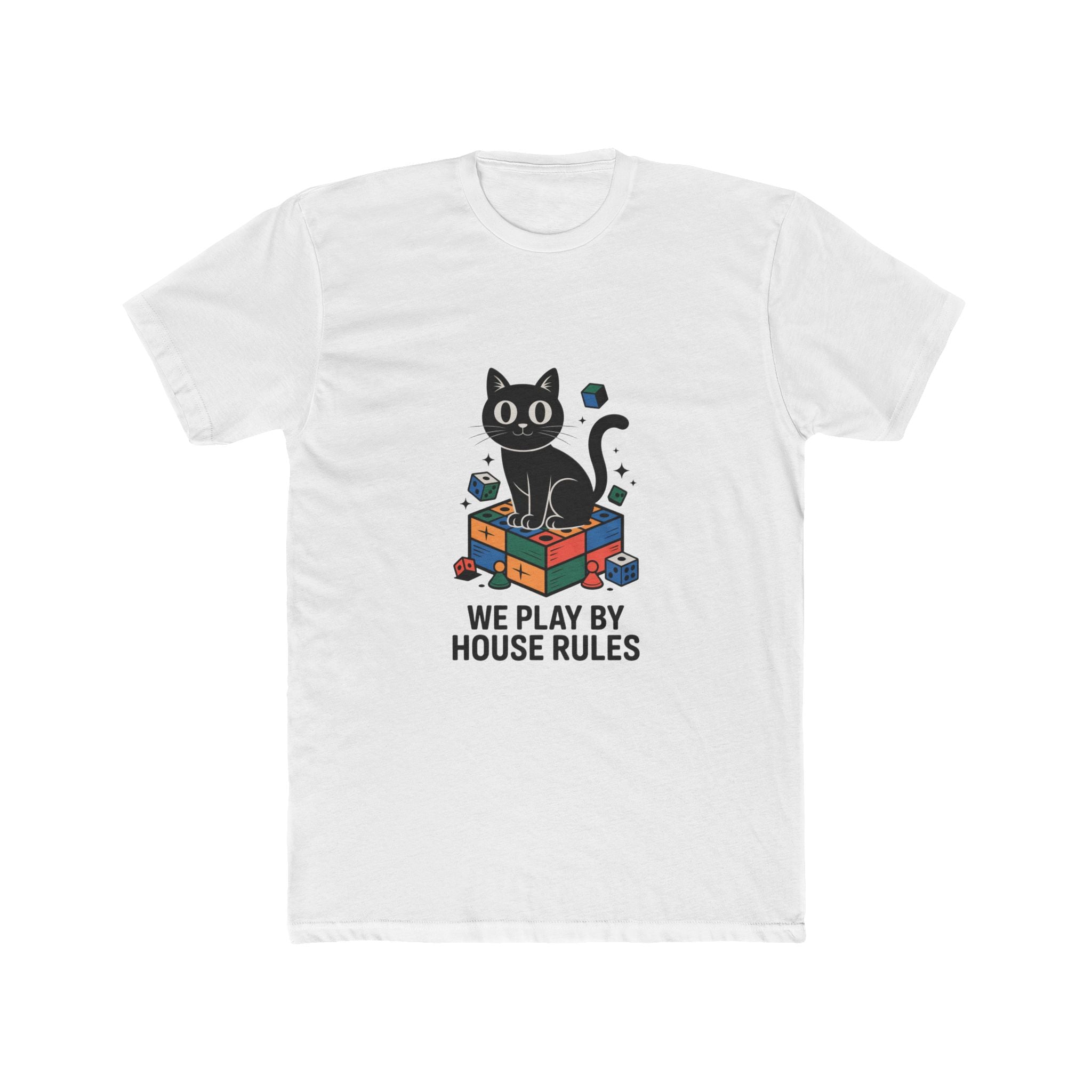 Impressley “We Play By House Rules” Tee –Funny Cat Board Game T-Shirt | Gamer Cat Shirt for Men & Women