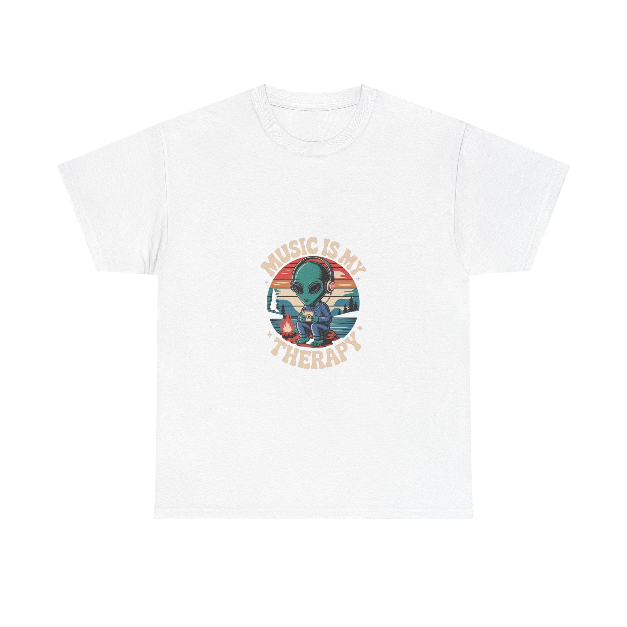Impressley “Music Is My Therapy” T-Shirt – Funny Alien Headphones Tee for Men & Women | Cute Space Graphic Tee | Music Lover Gift Shirt