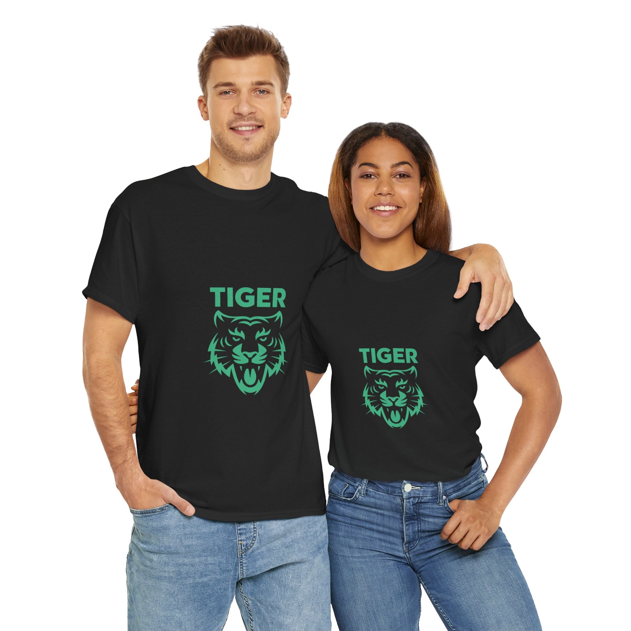 Impressley Tiger Face Graphic T-Shirt – Minimalist Jungle Animal Tee for Men & Women | Fierce Wild Cat Design in Green | Casual Safari Shirt