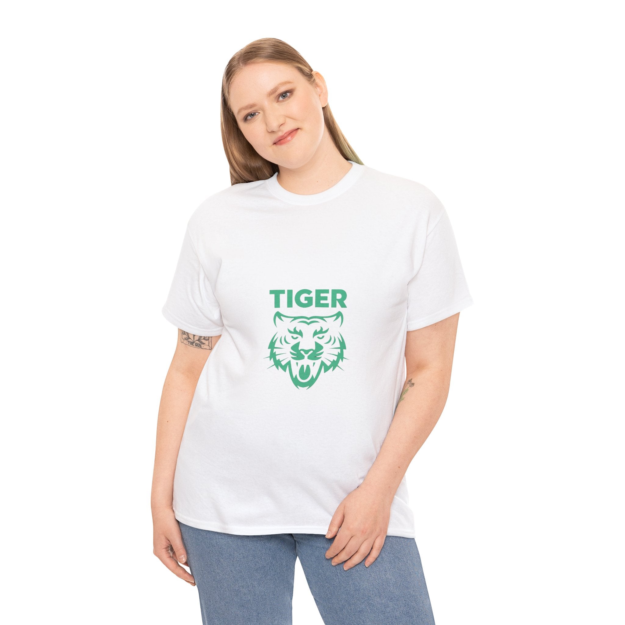 Impressley Tiger Face Graphic T-Shirt – Minimalist Jungle Animal Tee for Men & Women | Fierce Wild Cat Design in Green | Casual Safari Shirt