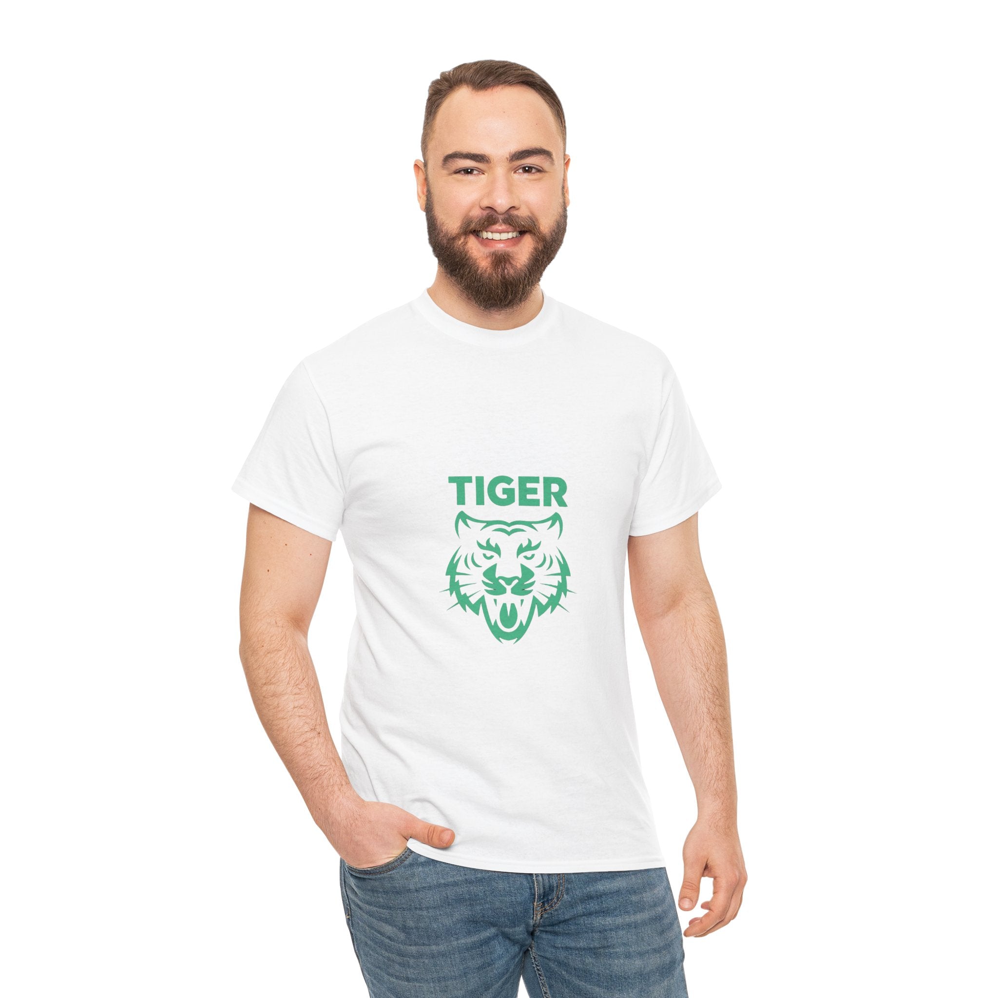 Impressley Tiger Face Graphic T-Shirt – Minimalist Jungle Animal Tee for Men & Women | Fierce Wild Cat Design in Green | Casual Safari Shirt