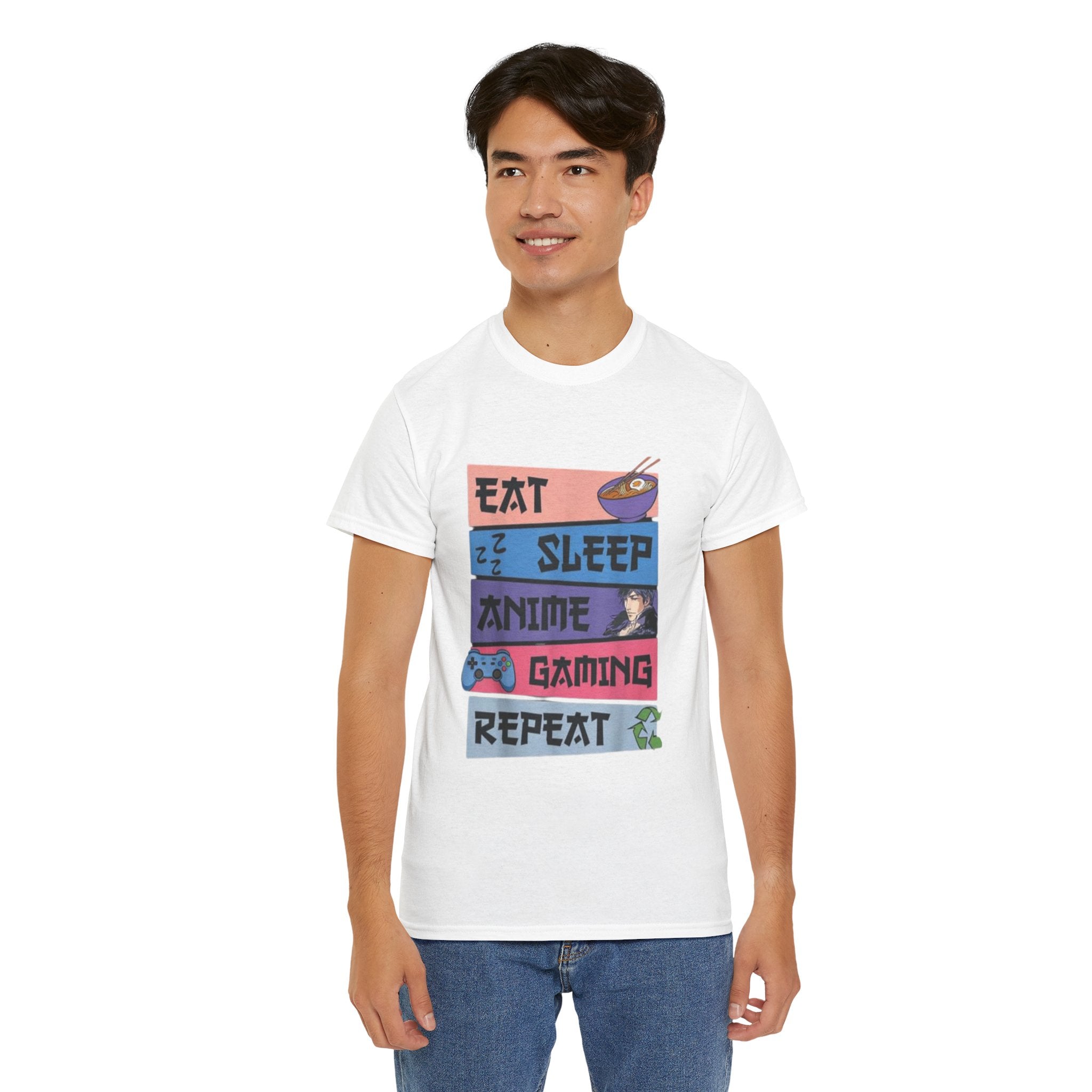 Impressley Eat Sleep Anime Gaming Repeat T-Shirt – Funny Gamer Otaku Tee for Men, Women & Teens, Casual Japanese Cartoon Gaming Shirt
