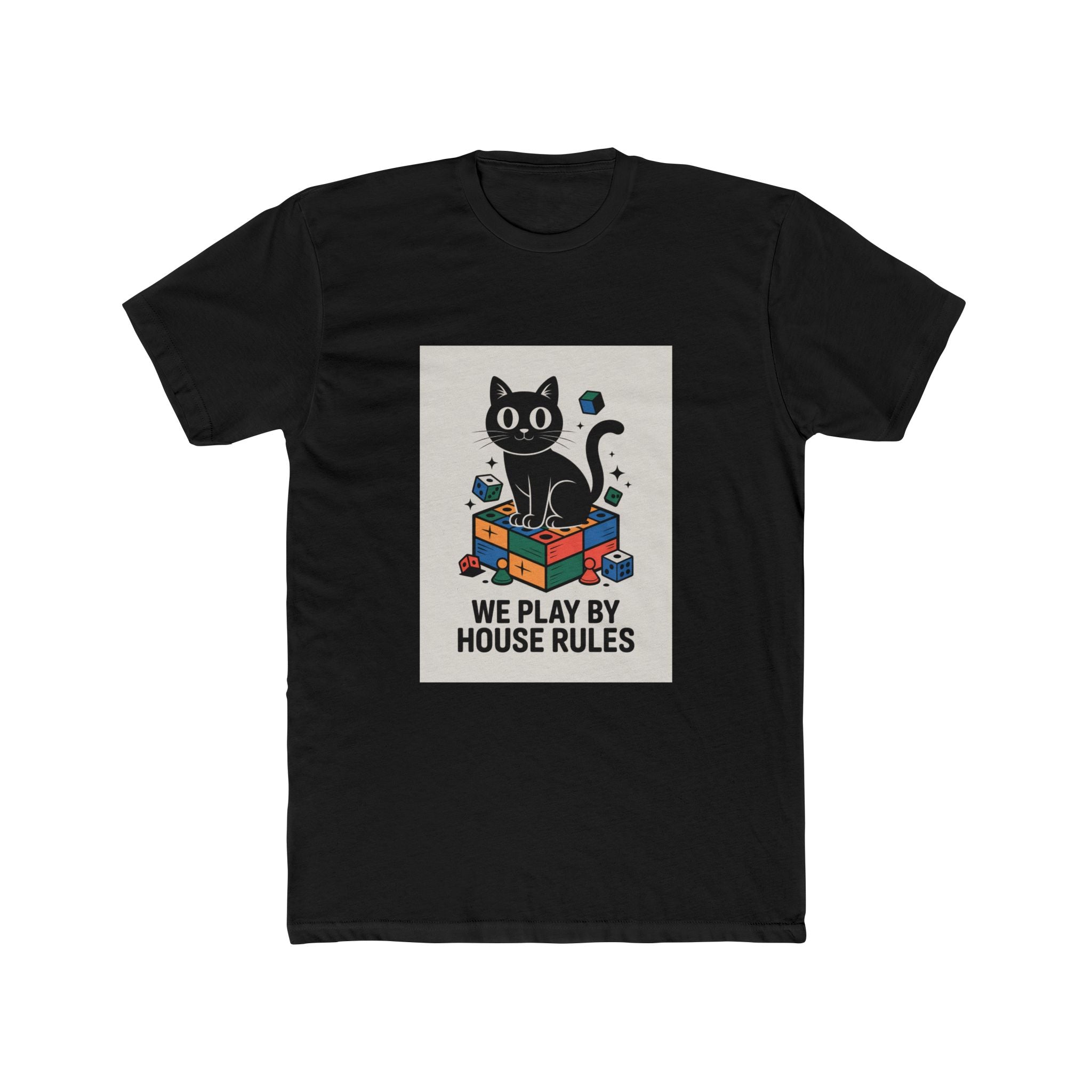 Impressley “We Play By House Rules” Tee –Funny Cat Board Game T-Shirt | Gamer Cat Shirt for Men & Women