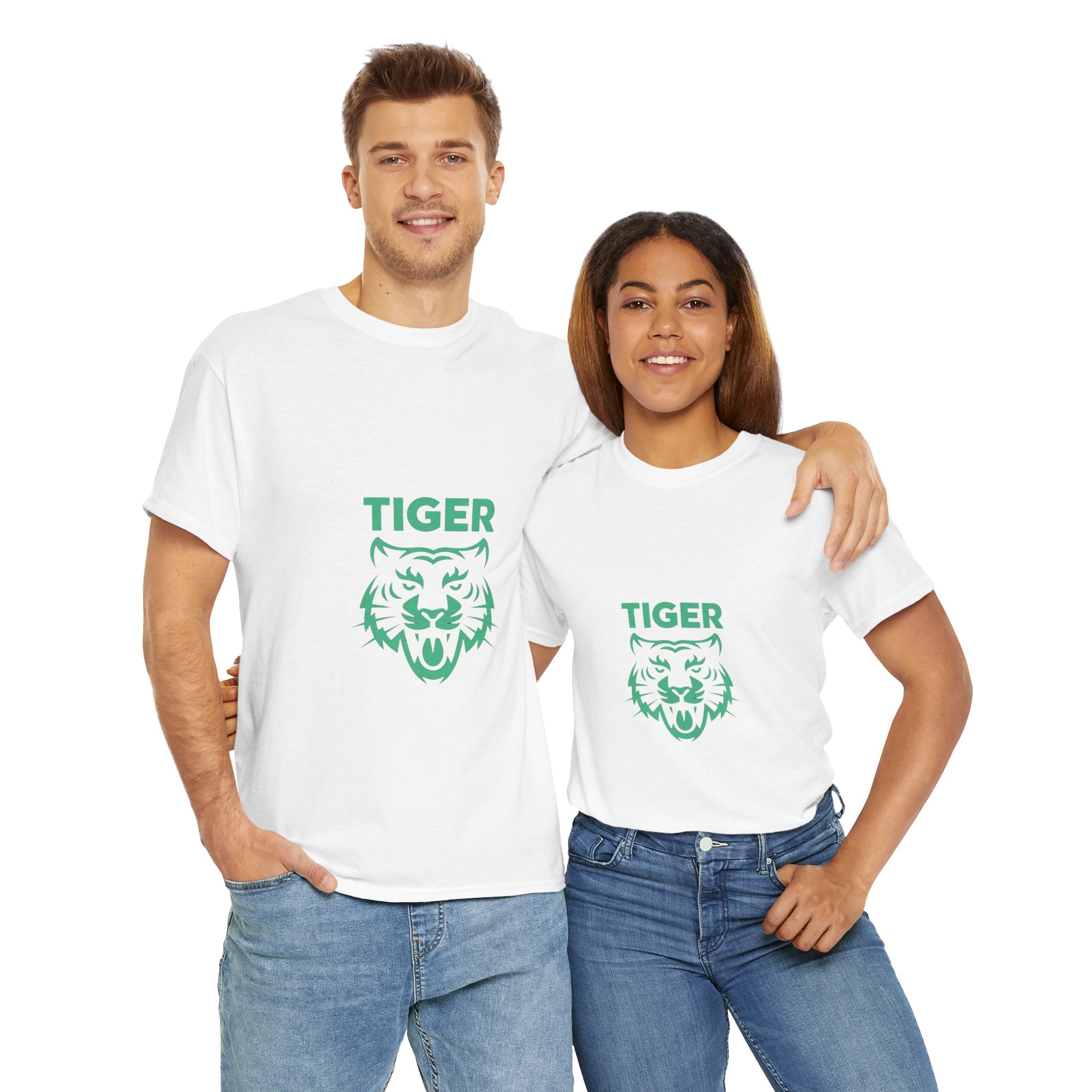 Impressley Tiger Face Graphic T-Shirt – Minimalist Jungle Animal Tee for Men & Women | Fierce Wild Cat Design in Green | Casual Safari Shirt